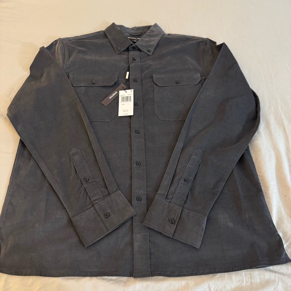 NEW NWT MK Michael Kors Men's Shirt Long Sleeve Stretch Cotton Utility Large